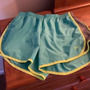 teal, lime green, and grey nike shorts